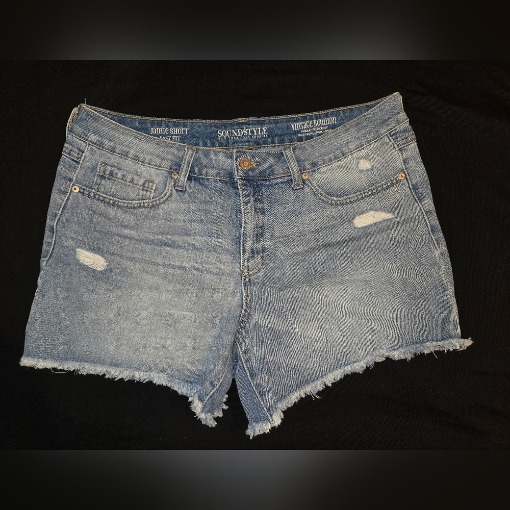 Blue Distressed Jean Shorts with Frayed Hem